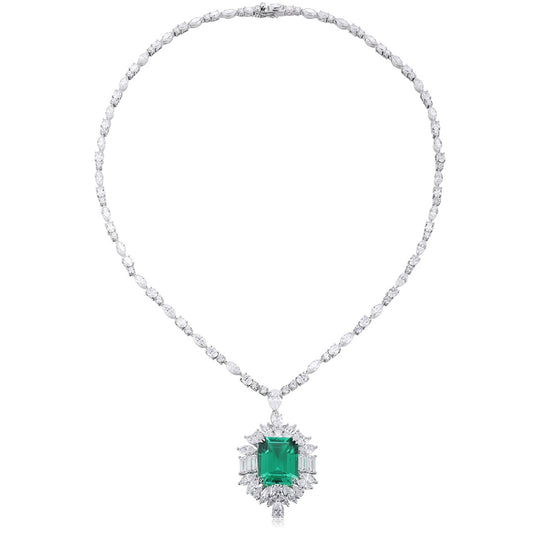 Pirmiana New Fashion 7.725ct Lab Grown Emerald Pendant Necklace S925 Silver Jewelry for Woman Gift Pendants
