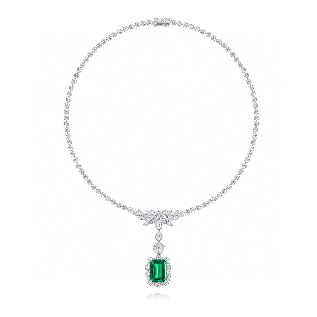 Pirmiana New Fashion 10.56ct Lab Grown Emerald Necklace S925 Silver Jewelry for Woman Gift Pendants