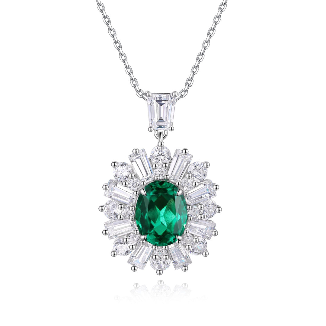 Pirmiana New Fashion 1.74ct Lab Grown Emerald Necklace S925 Silver Jewelry for Woman Gift Pendants