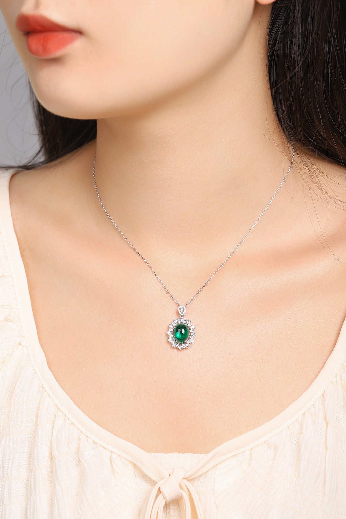Pirmiana New Fashion 3.54ct Lab Grown Emerald Pendant Necklace S925 Silver Jewelry for Woman Gift Pendants