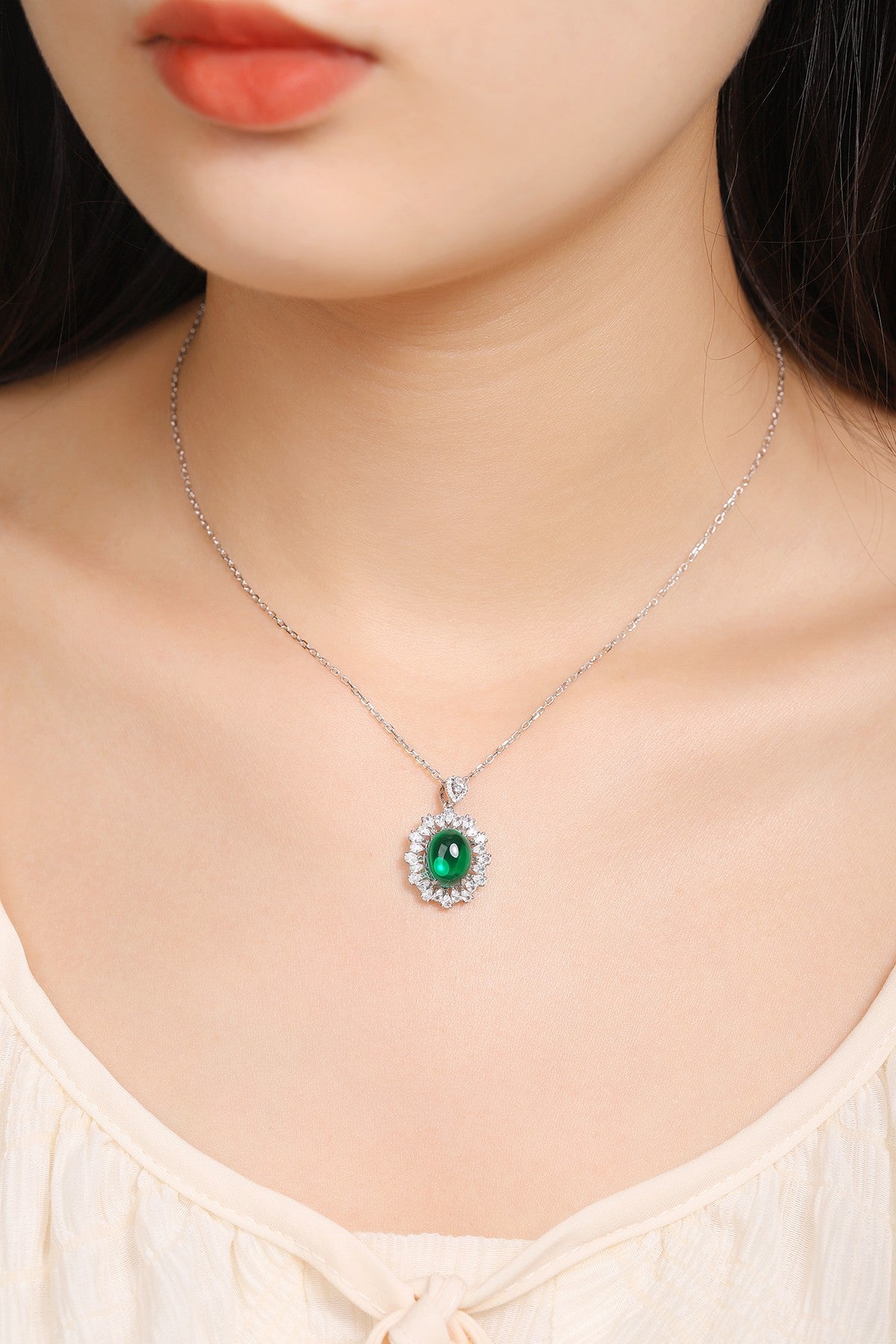 Pirmiana New Fashion 3.54ct Lab Grown Emerald Pendant Necklace S925 Silver Jewelry for Woman Gift Pendants
