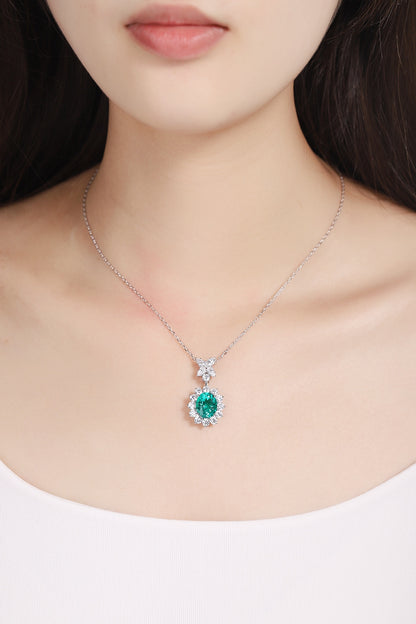 Pirmiana New Fashion 3.42ct Lab Grown Emerald Necklace S925 Silver Jewelry for Woman Gift Pendants