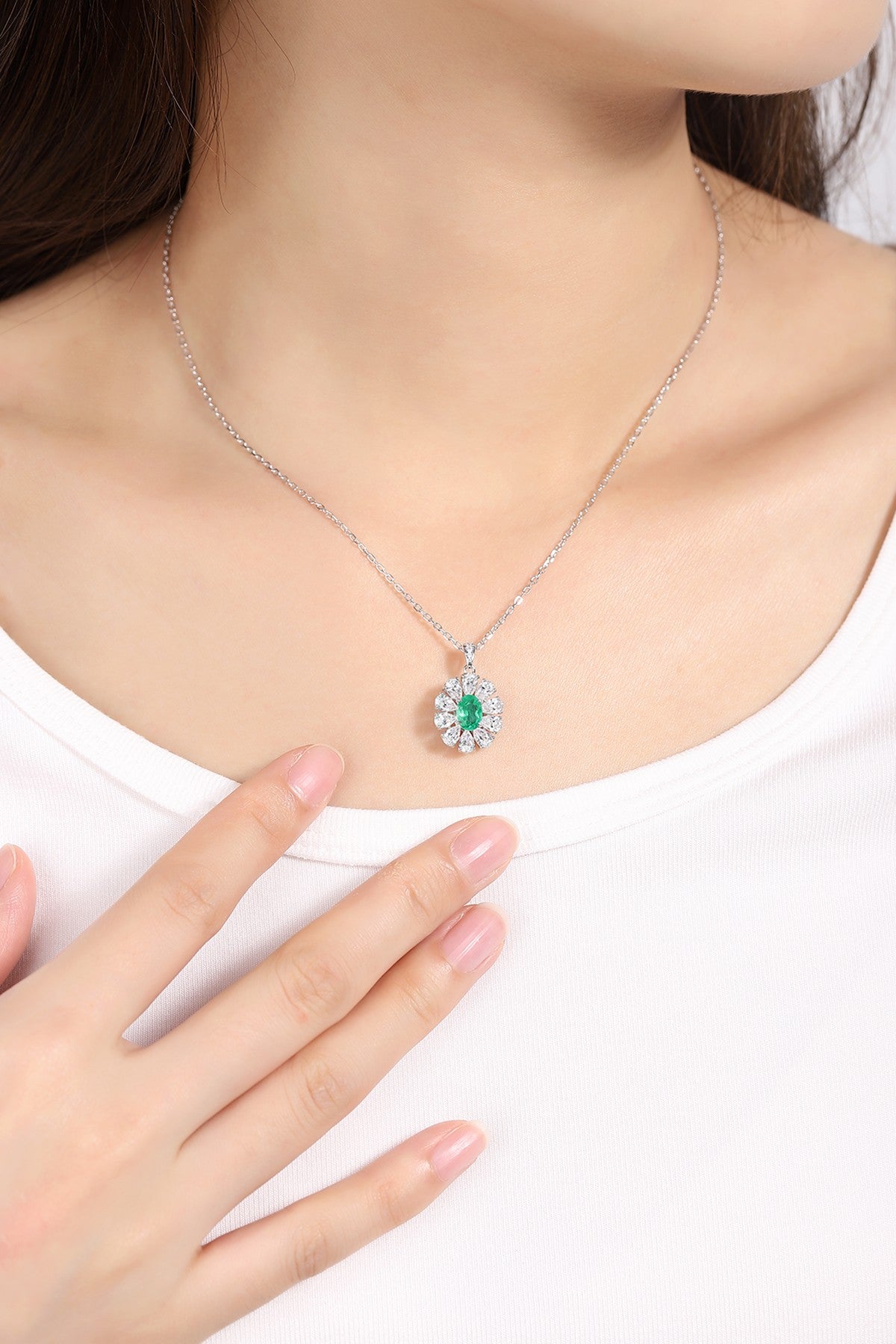 Pirmiana New Fashion 0.72ct Lab Grown Emerald Necklace S925 Silver Jewelry for Woman Gift Pendants