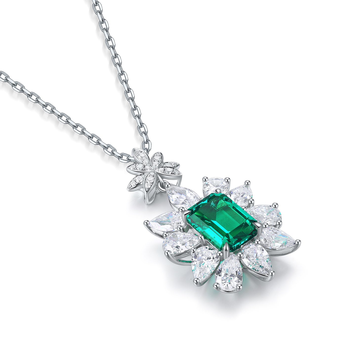 Pirmiana New Fashion 3.392ct Lab Grown Emerald Necklace S925 Silver Jewelry for Woman Gift Pendants