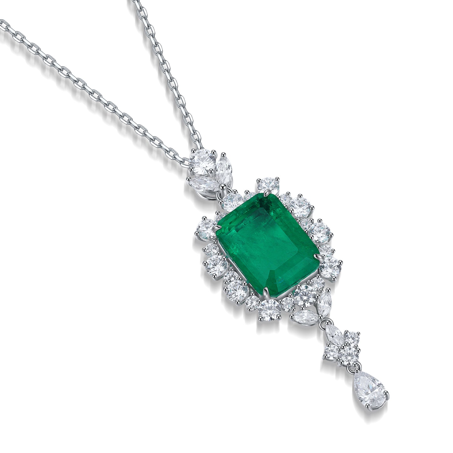 Pirmiana New Fashion 9.56ct Lab Grown Emerald Necklace S925 Silver Jewelry for Woman Gift Pendants