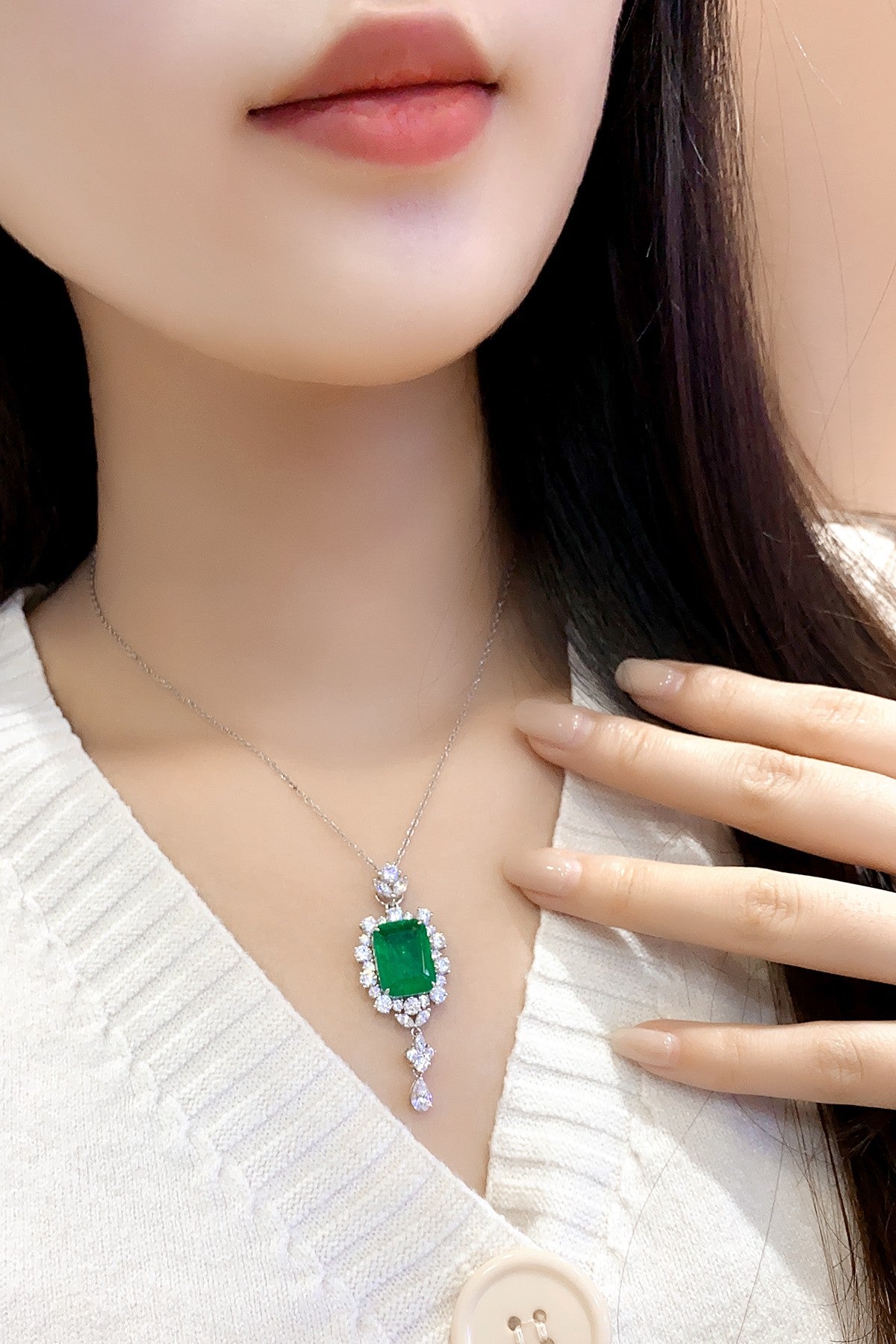 Pirmiana New Fashion 9.56ct Lab Grown Emerald Necklace S925 Silver Jewelry for Woman Gift Pendants
