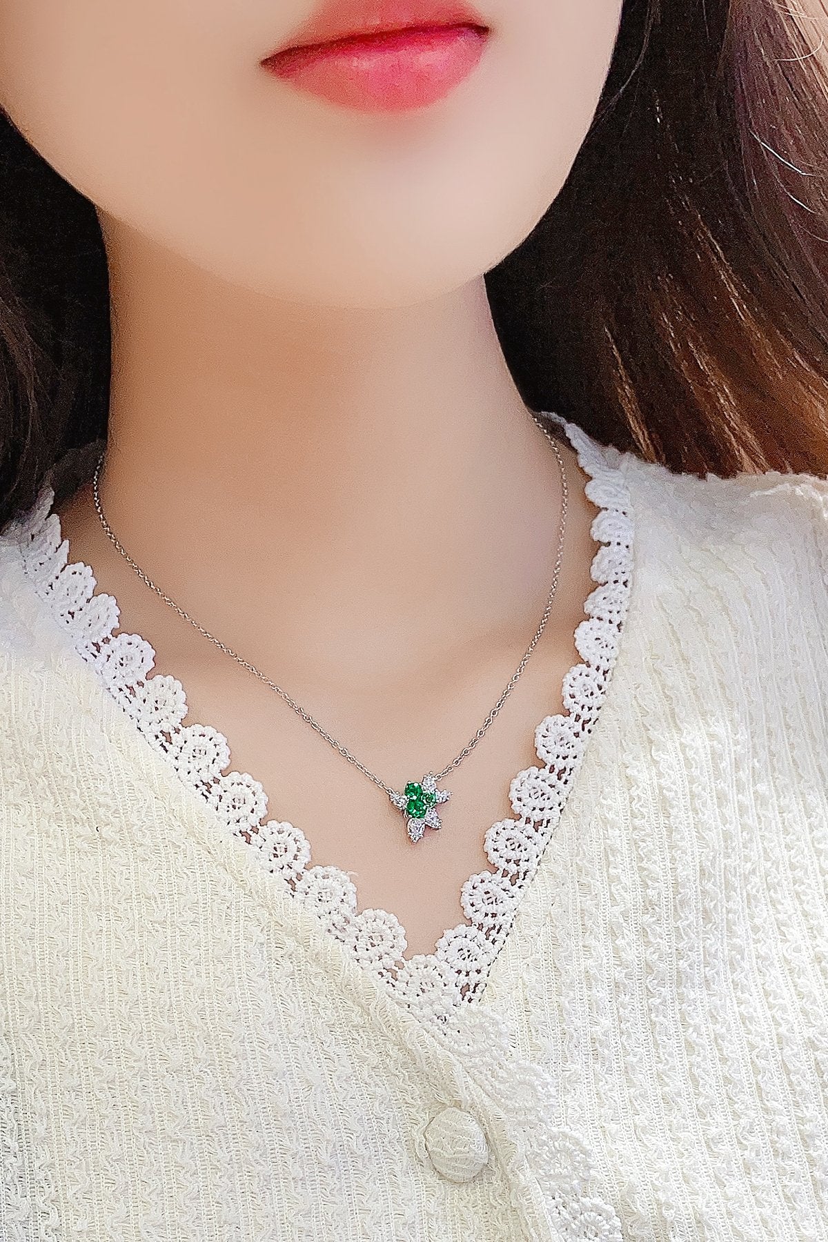 Pirmiana New Fashion 1.03ct Lab Grown Emerald Necklace S925 Silver Jewelry for Woman Gift Pendants