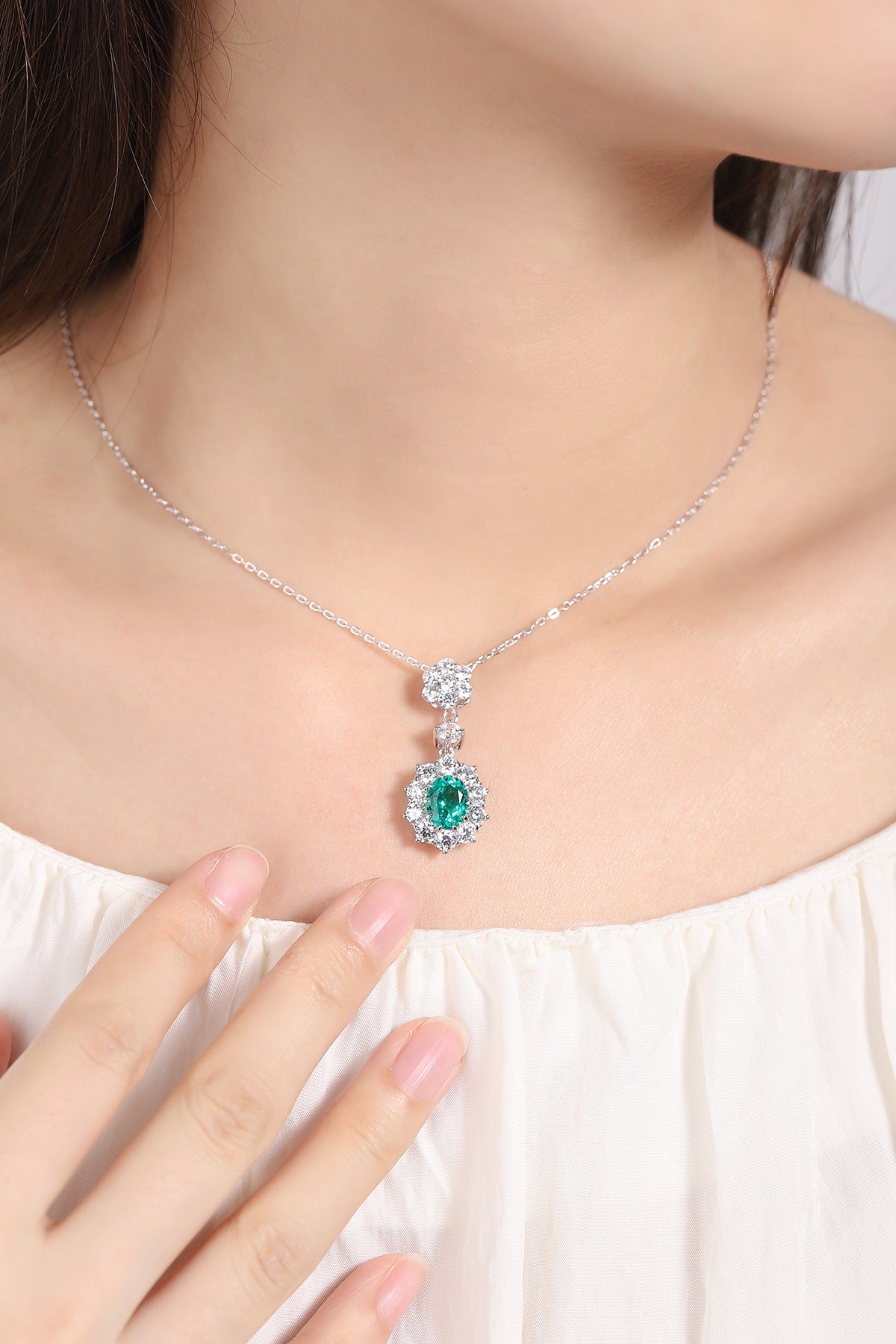 Pirmiana New Fashion 1.78ct Lab Grown Emerald Necklace S925 Silver Jewelry for Woman Gift Pendants