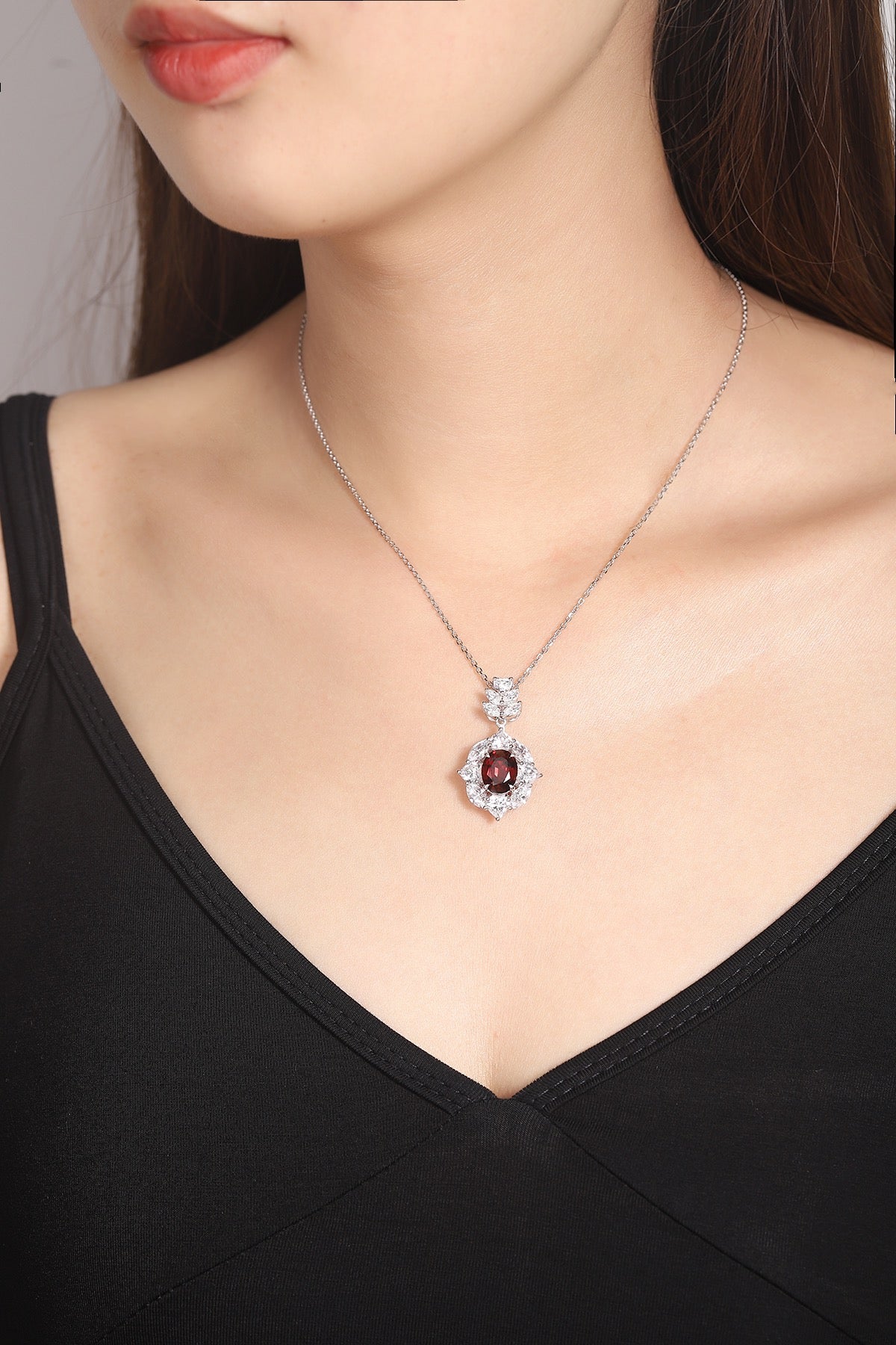 Pirmiana Fashion 3.62ct Natural Garnet Necklace S925 Silver Jewelry Engagement Gift Women