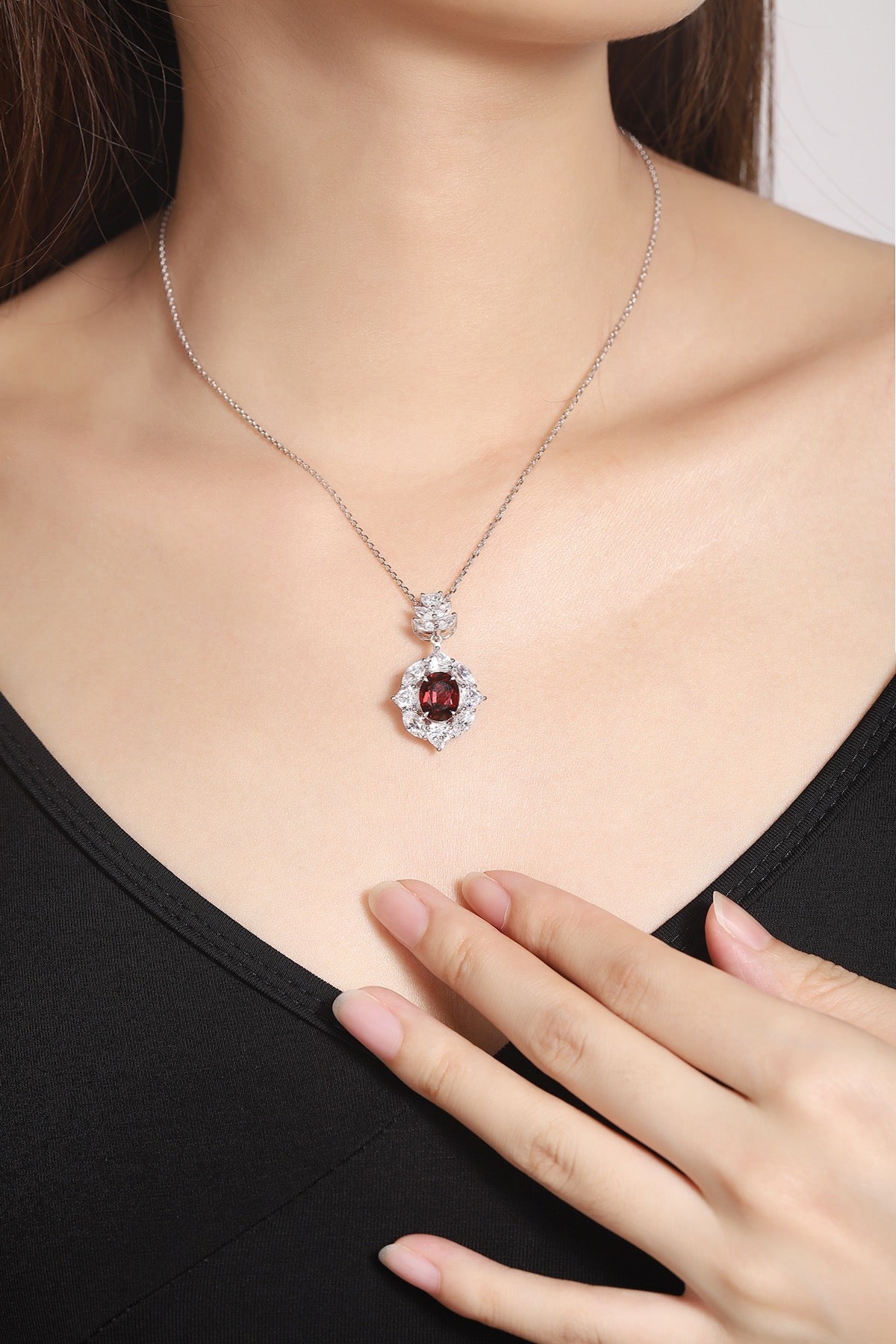 Pirmiana Fashion 3.62ct Natural Garnet Necklace S925 Silver Jewelry Engagement Gift Women