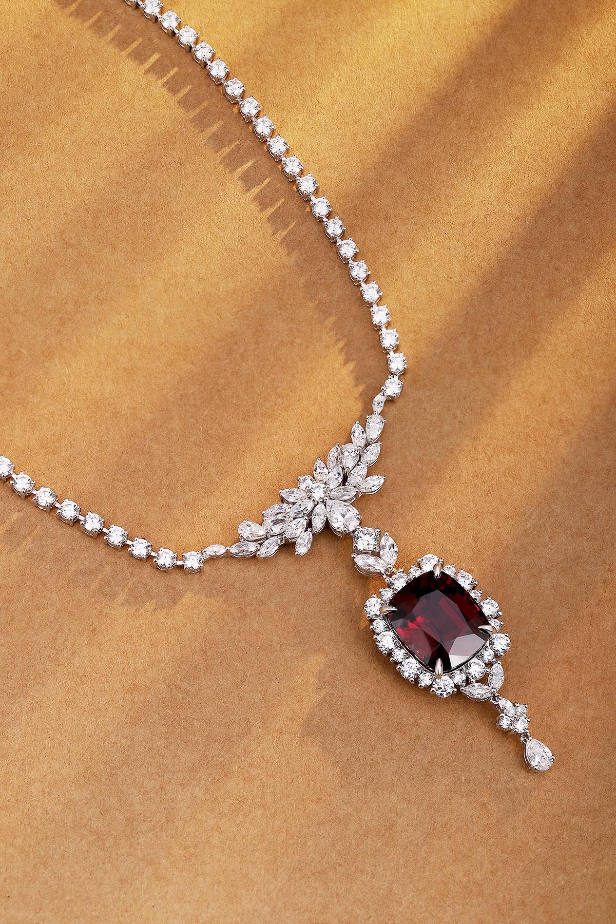 Pirmiana Fashion 20.35ct Natural Garnet Necklace S925 Silver Jewelry Engagement Gift Women