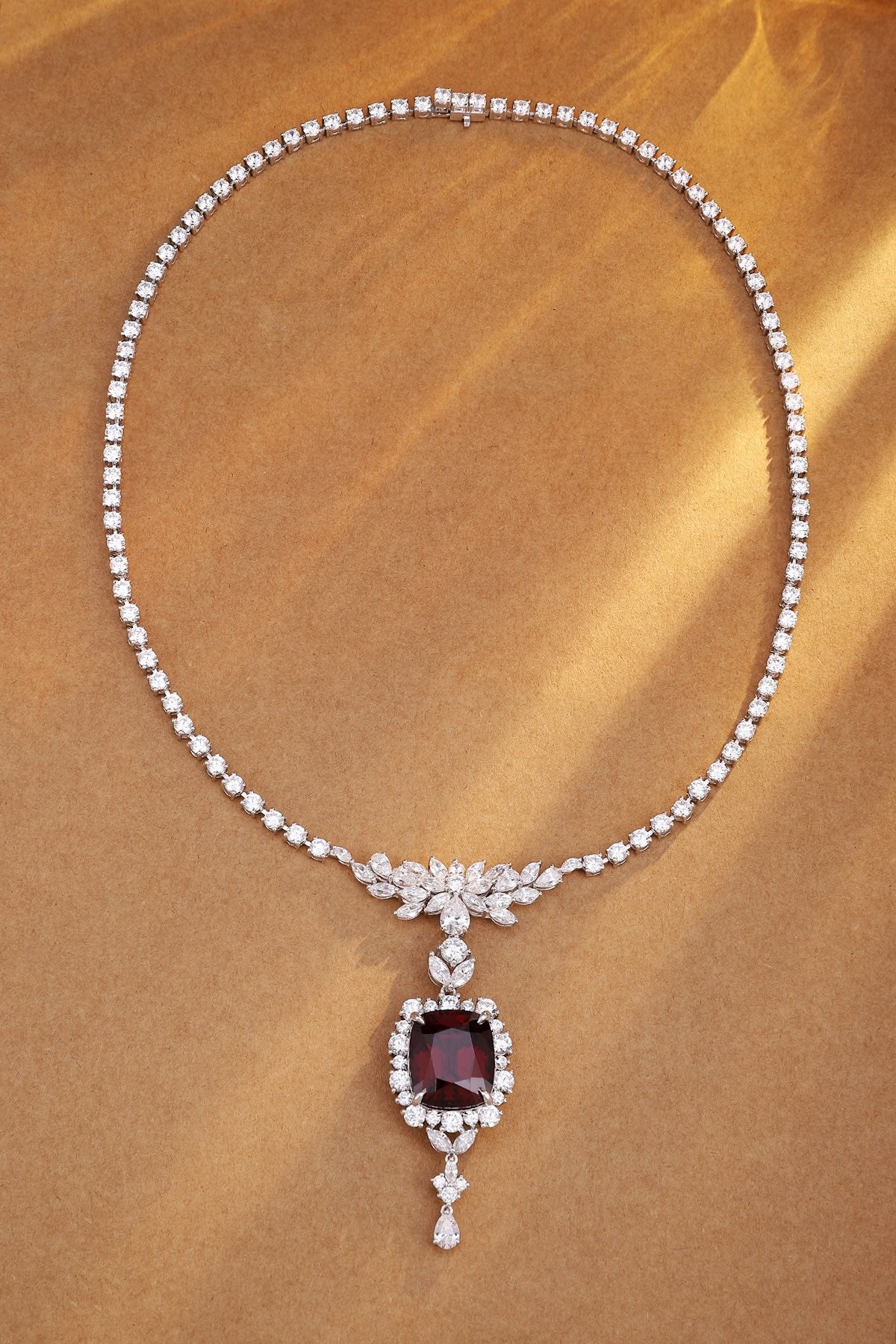 Pirmiana Fashion 20.35ct Natural Garnet Necklace S925 Silver Jewelry Engagement Gift Women