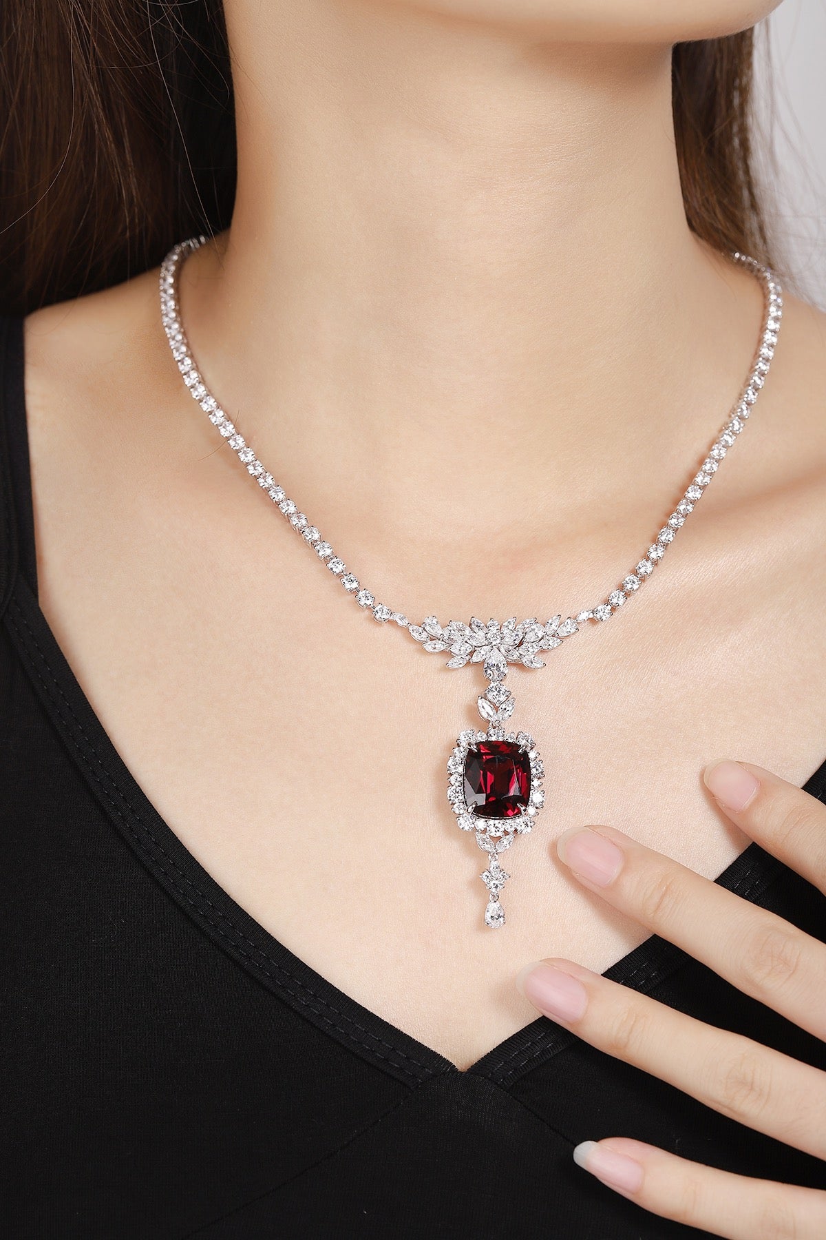 Pirmiana Fashion 20.35ct Natural Garnet Necklace S925 Silver Jewelry Engagement Gift Women