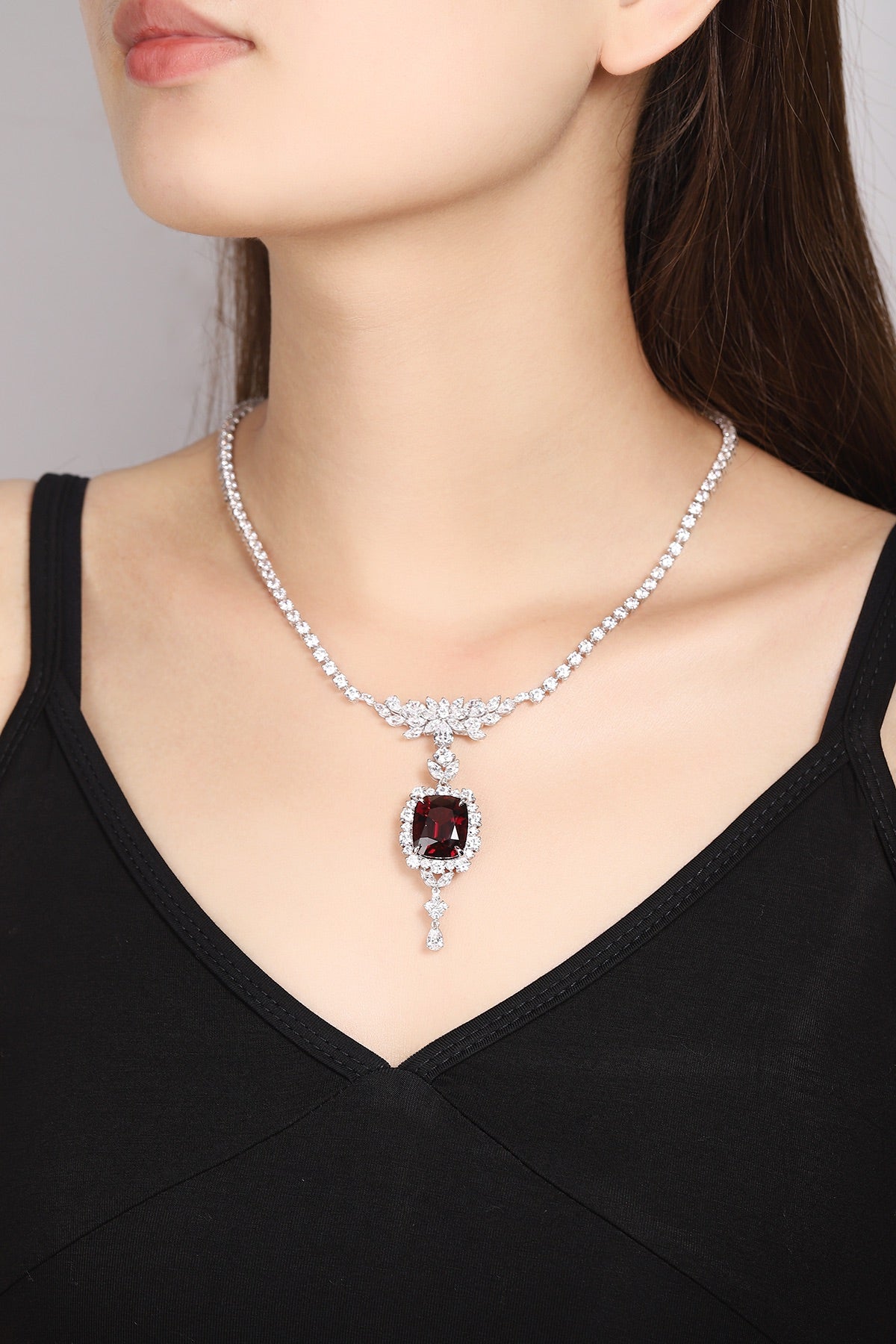 Pirmiana Fashion 20.35ct Natural Garnet Necklace S925 Silver Jewelry Engagement Gift Women