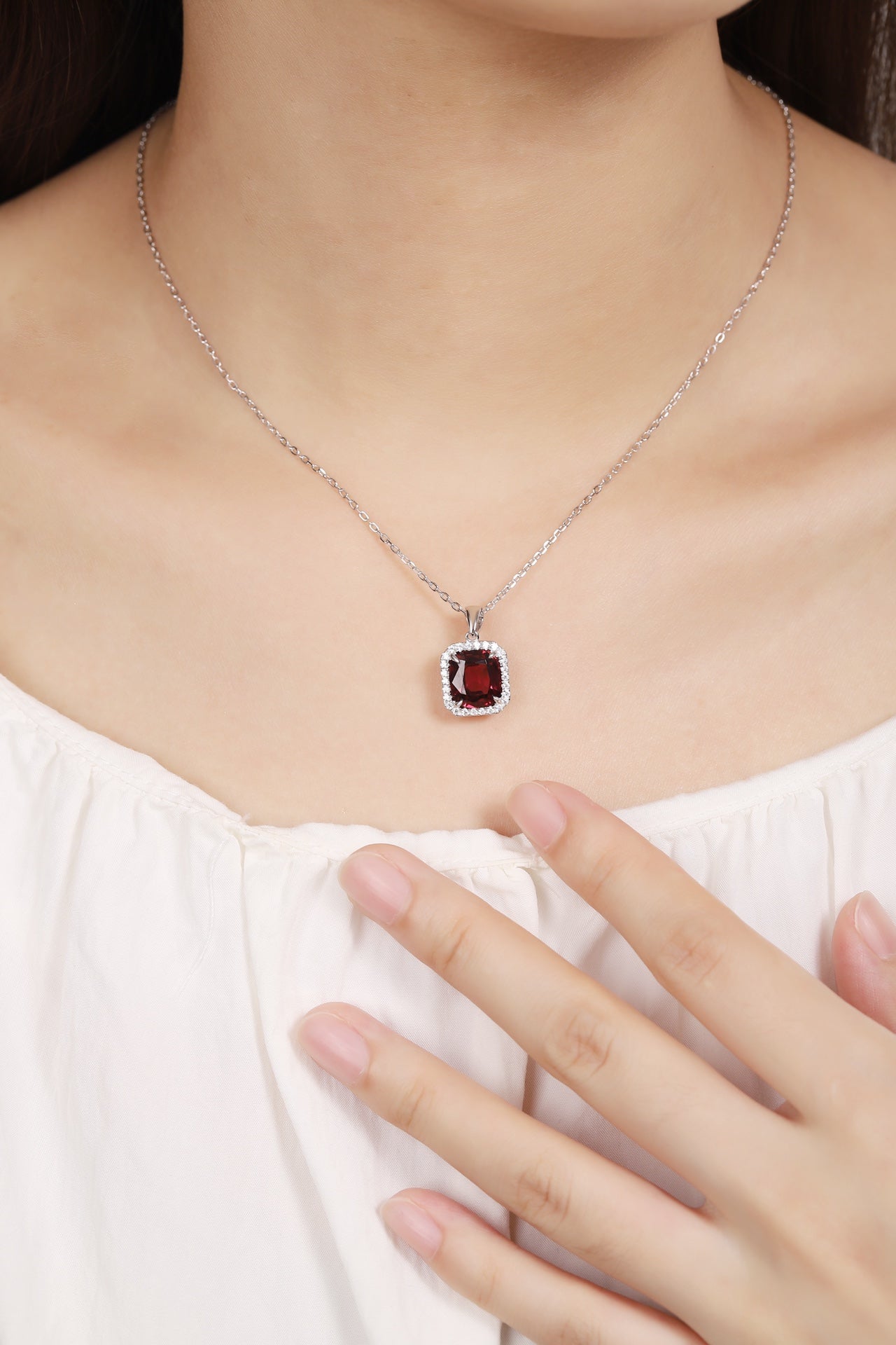 Pirmiana Fashion 4.06ct Natural Garnet Necklace S925 Silver Jewelry Engagement Gift Women