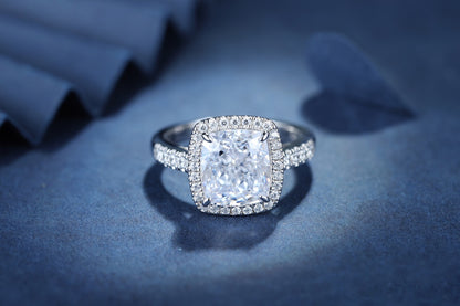 Pirmiana New Fashion 3ct Cushion Simulated Diamond Rings S925 Silver Jewelry Engagement Gift Women
