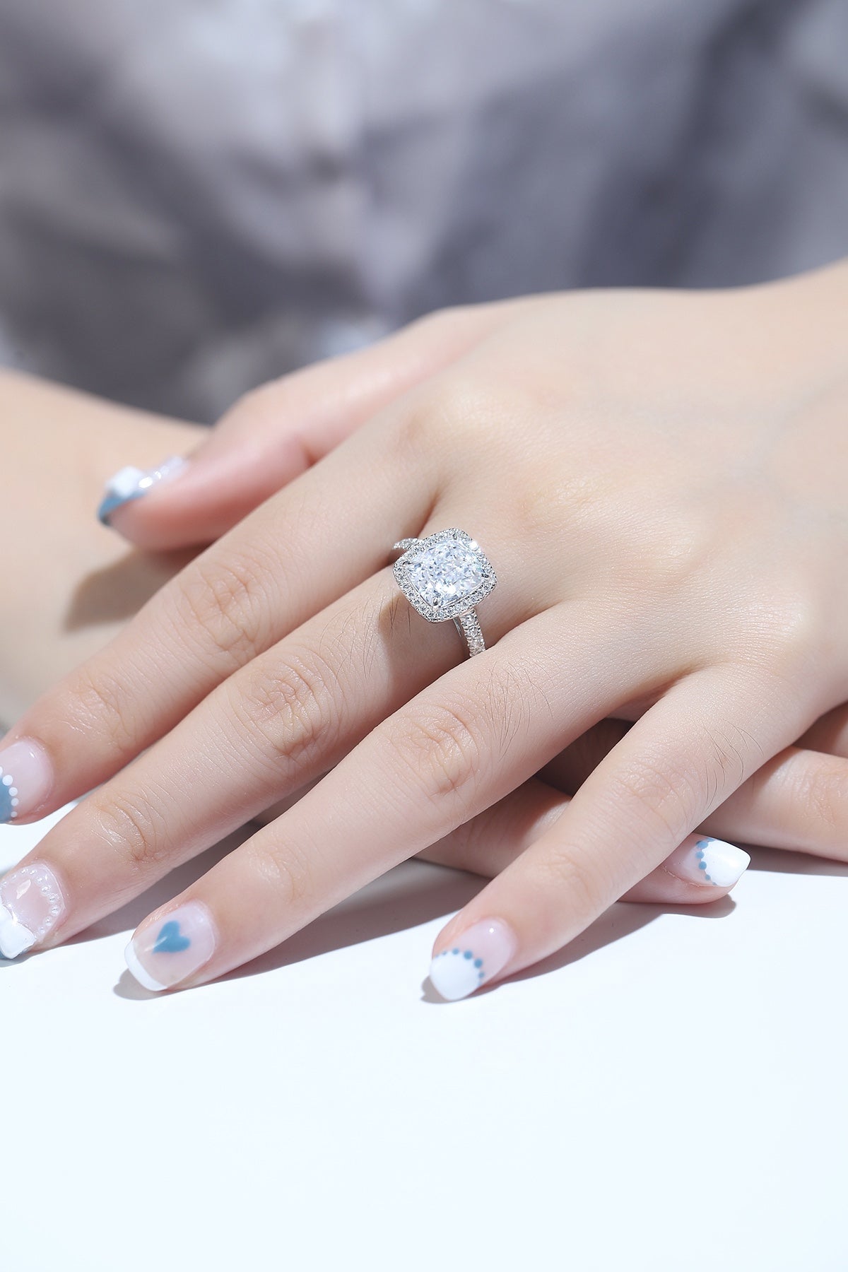 Pirmiana New Fashion 3ct Cushion Simulated Diamond Rings S925 Silver Jewelry Engagement Gift Women