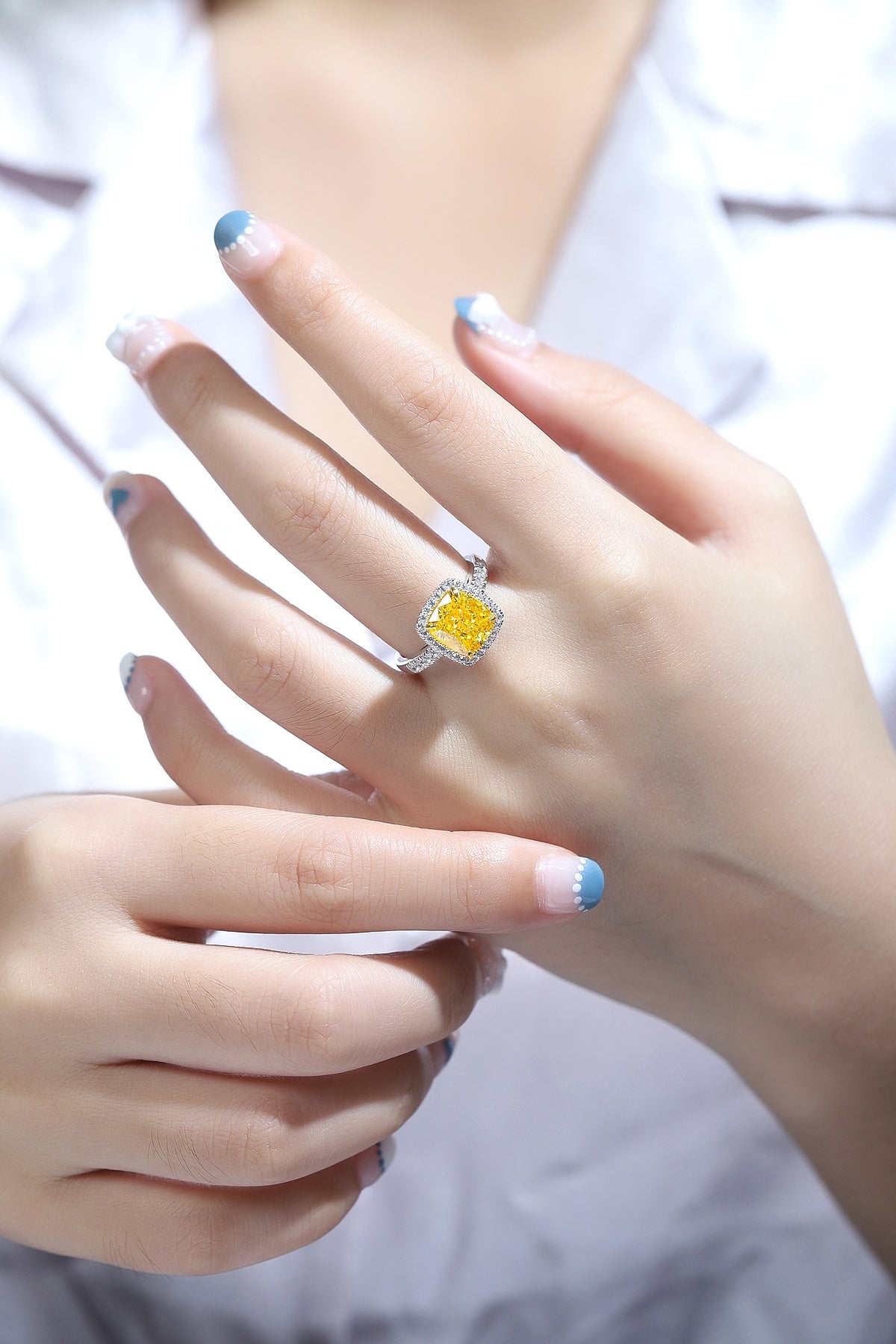 Pirmiana New Fashion 3ct Cushion Simulated Diamond Rings S925 Silver Jewelry Engagement Gift Women