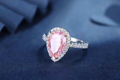 Pirmiana New Fashion 3ct Pear Shape Simulated Diamond Rings S925 Silver Jewelry Engagement Gift Women