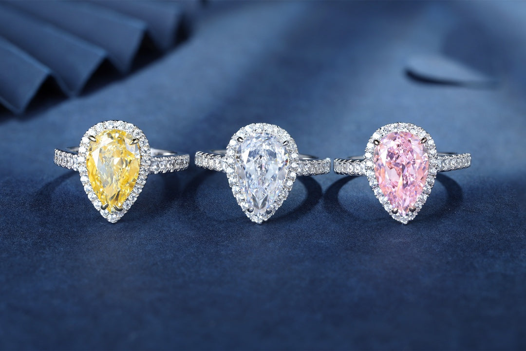Pirmiana New Fashion 3ct Pear Shape Simulated Diamond Rings S925 Silver Jewelry Engagement Gift Women