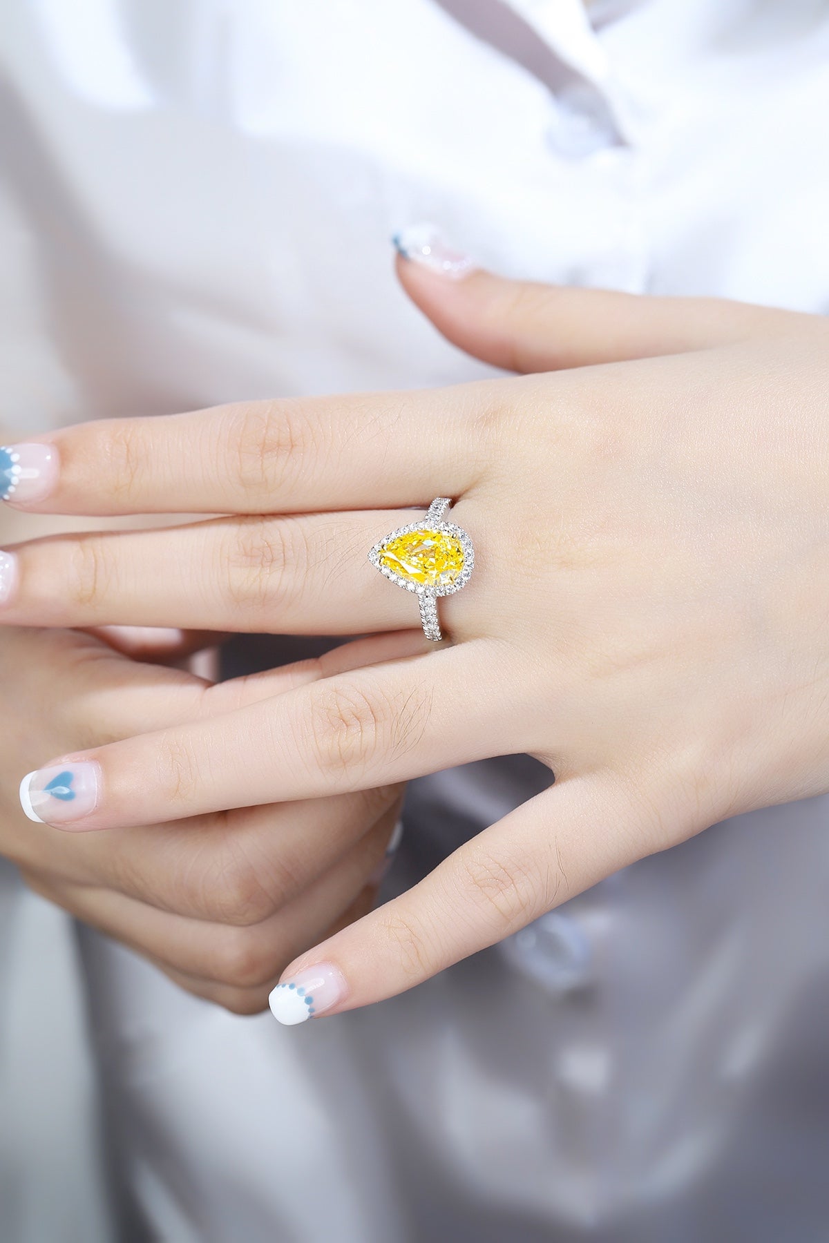Pirmiana New Fashion 3ct Pear Shape Simulated Diamond Rings S925 Silver Jewelry Engagement Gift Women