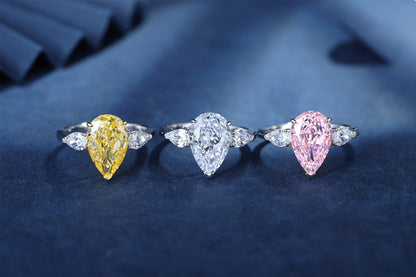 Pirmiana New Fashion 3ct Pear Shape Simulated Diamond Rings S925 Silver Jewelry Engagement Gift Women