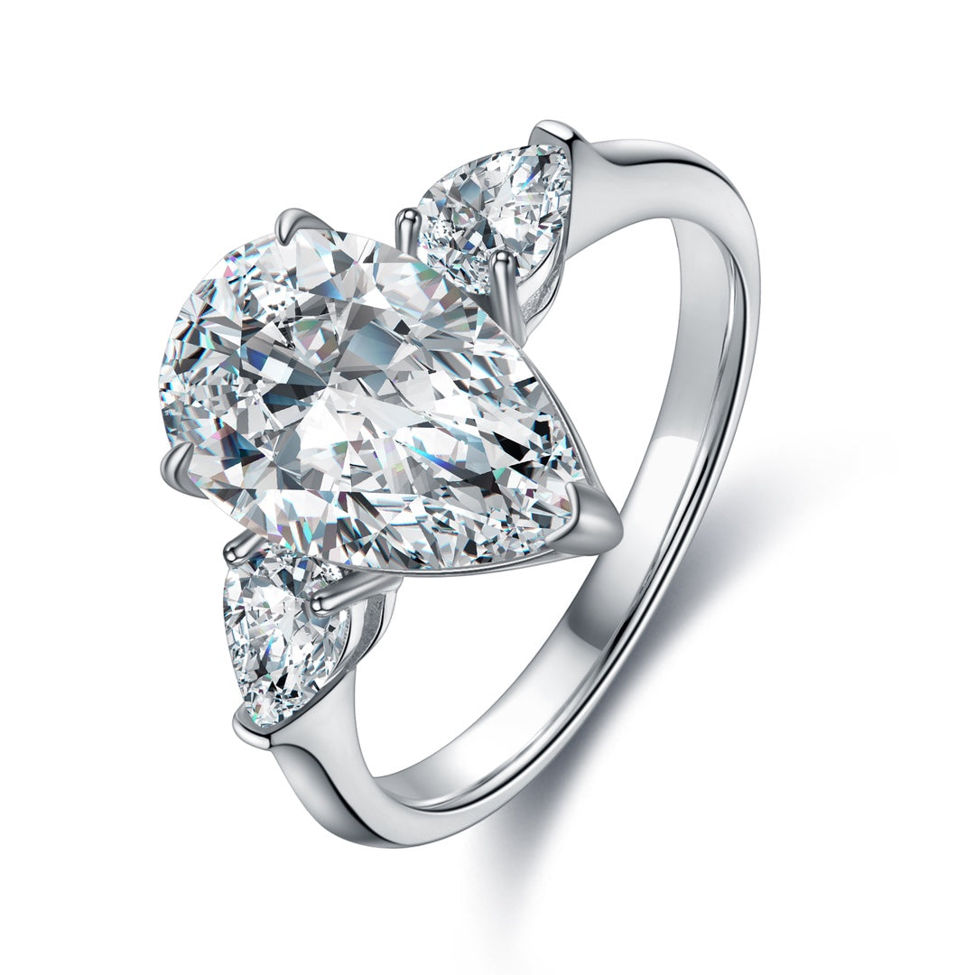 Pirmiana New Fashion 3ct Pear Shape Simulated Diamond Rings S925 Silver Jewelry Engagement Gift Women
