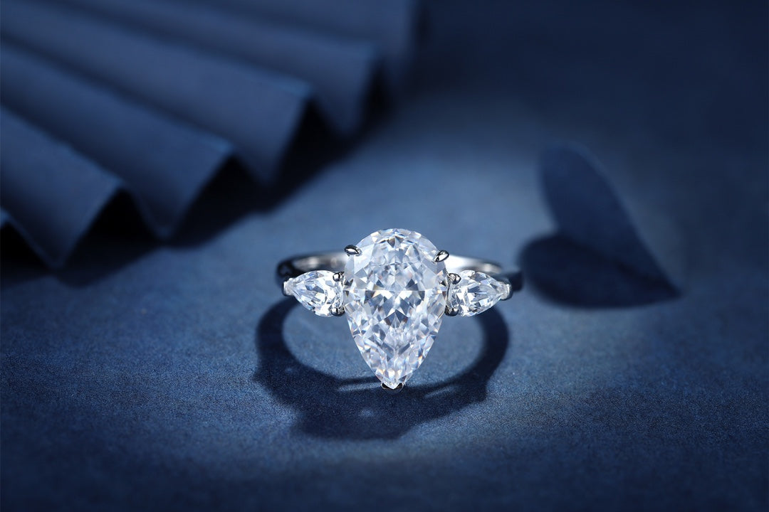 Pirmiana New Fashion 3ct Pear Shape Simulated Diamond Rings S925 Silver Jewelry Engagement Gift Women