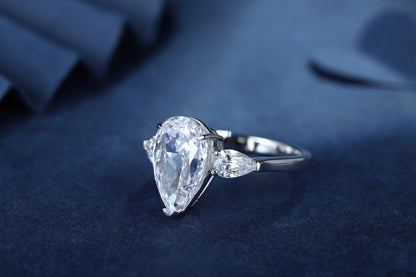 Pirmiana New Fashion 3ct Pear Shape Simulated Diamond Rings S925 Silver Jewelry Engagement Gift Women