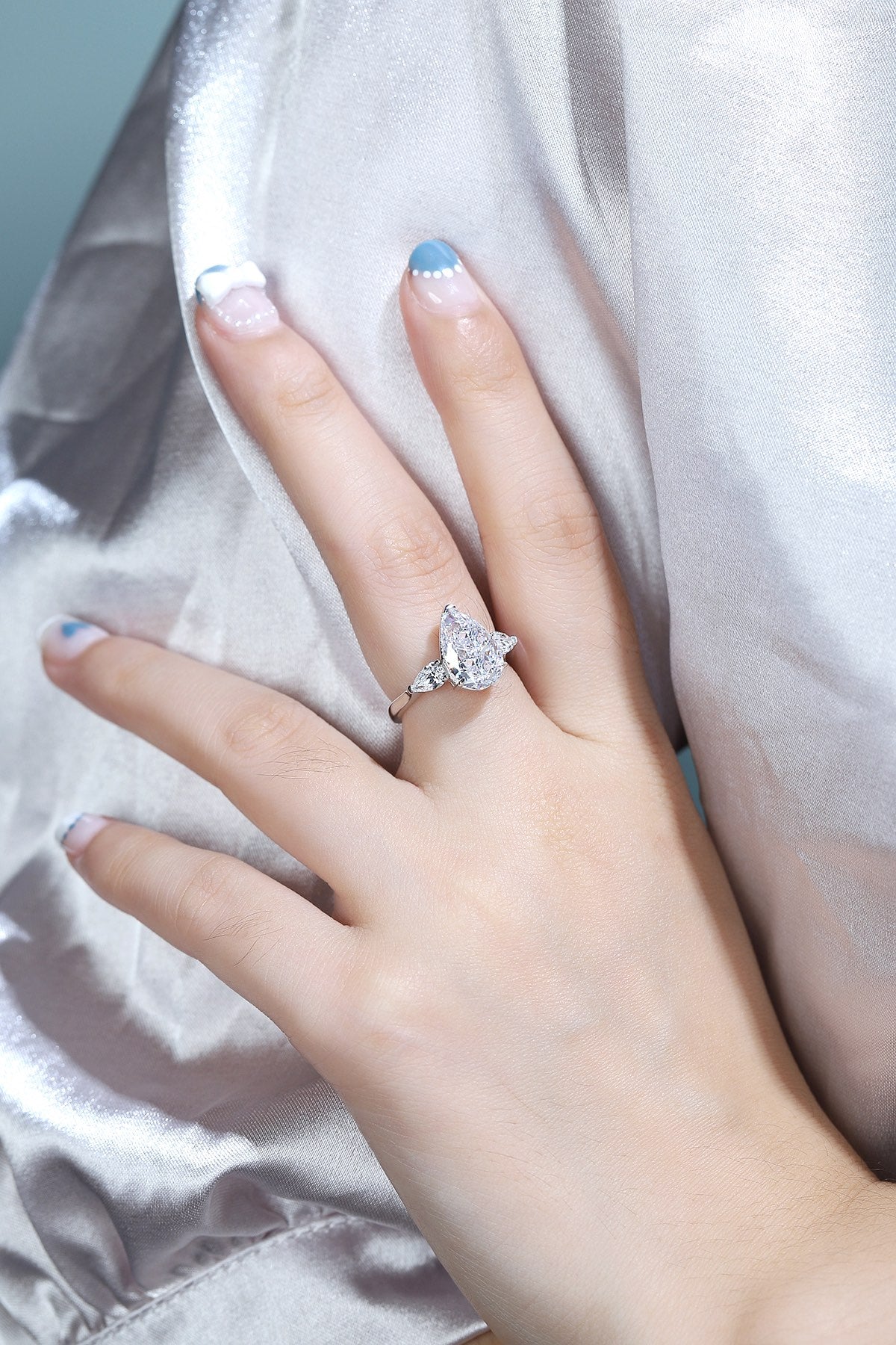 Pirmiana New Fashion 3ct Pear Shape Simulated Diamond Rings S925 Silver Jewelry Engagement Gift Women