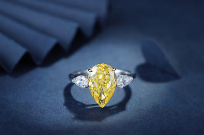 Pirmiana New Fashion 3ct Pear Shape Simulated Diamond Rings S925 Silver Jewelry Engagement Gift Women