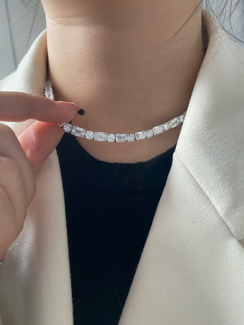 PT950 Customied 1ct Emerald cut 0.4ct Round Cut Elegant Lab Grown Diamond Necklace for Women Party Gift Jewelry