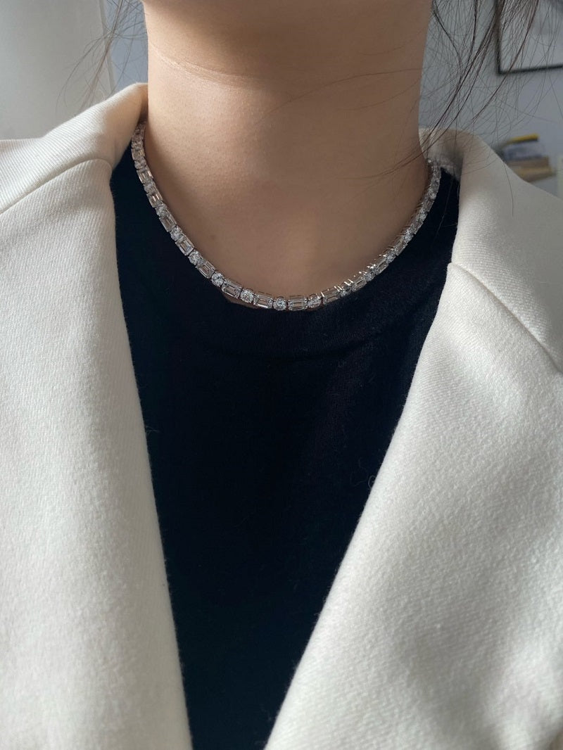 PT950 Customied 1ct Emerald cut 0.4ct Round Cut Elegant Lab Grown Diamond Necklace for Women Party Gift Jewelry